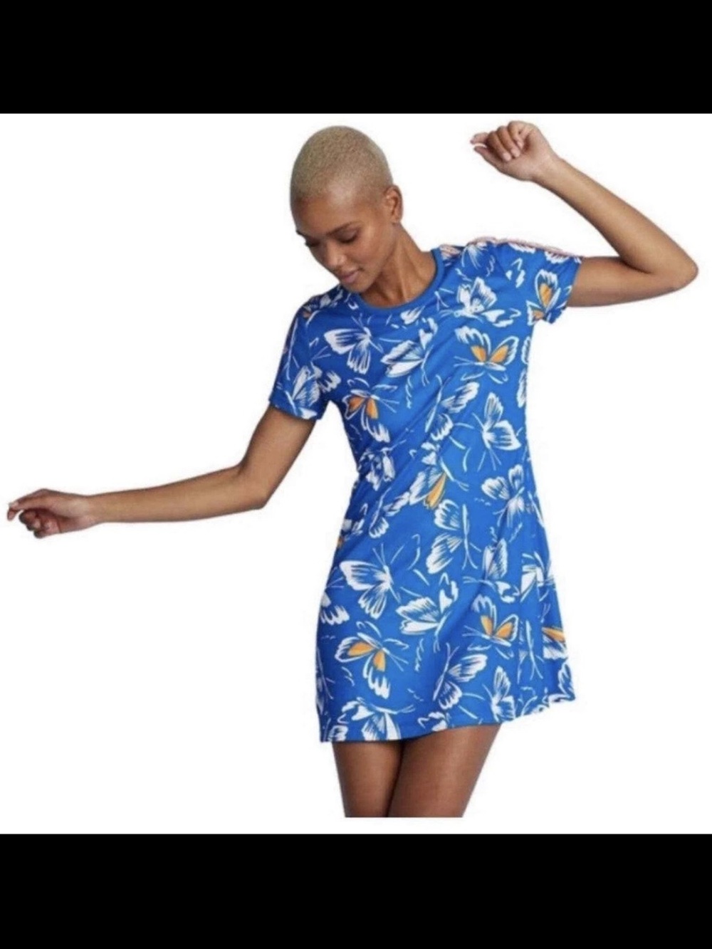 Adidas Farm Rio Sport T-Shirt Dress Floral Butterfly Print Royal Blue Stretch S